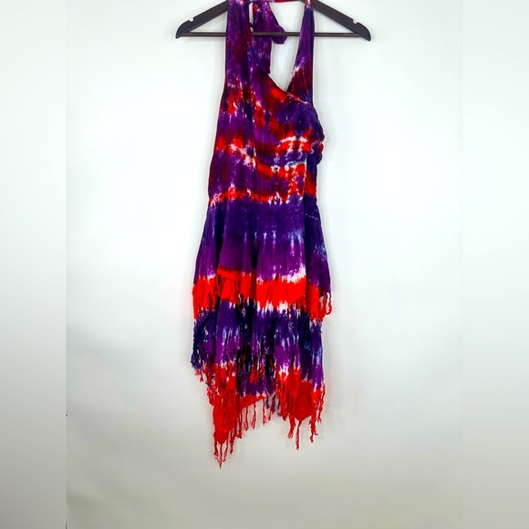 NWT Sacred Threads Tie Dye Halter Dress Tiered Frayed hem size Large - Picture 10 of 11